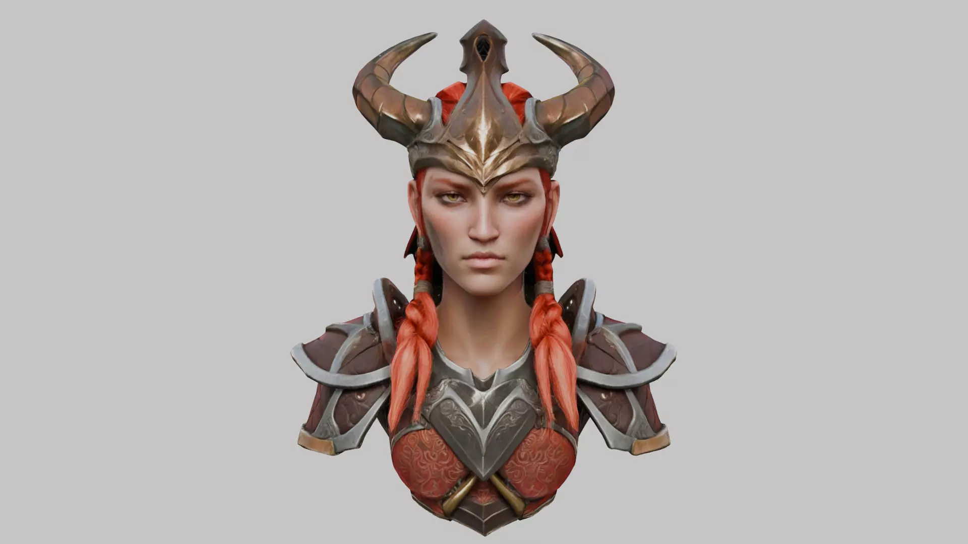 Female Warrior with Horned Helmet Low-poly 3D model_0