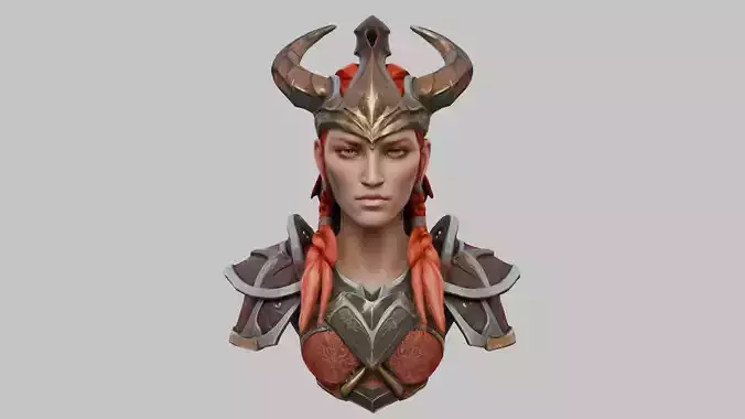 Female Warrior with Horned Helmet Low-poly 3D model Female Warrior with Horned Helmet Low-poly 3D model