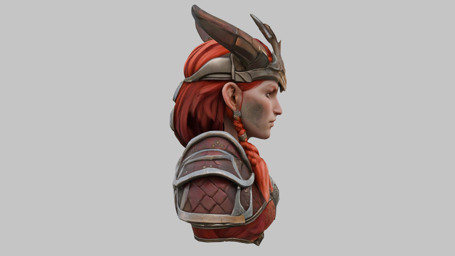 Female Warrior with Horned Helmet Low-poly 3D model_2