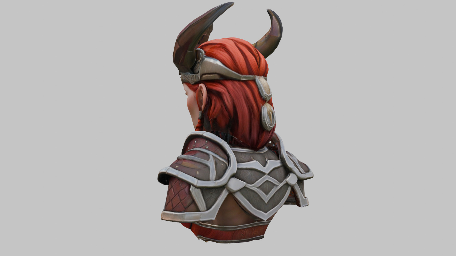 Female Warrior with Horned Helmet Low-poly 3D model_5