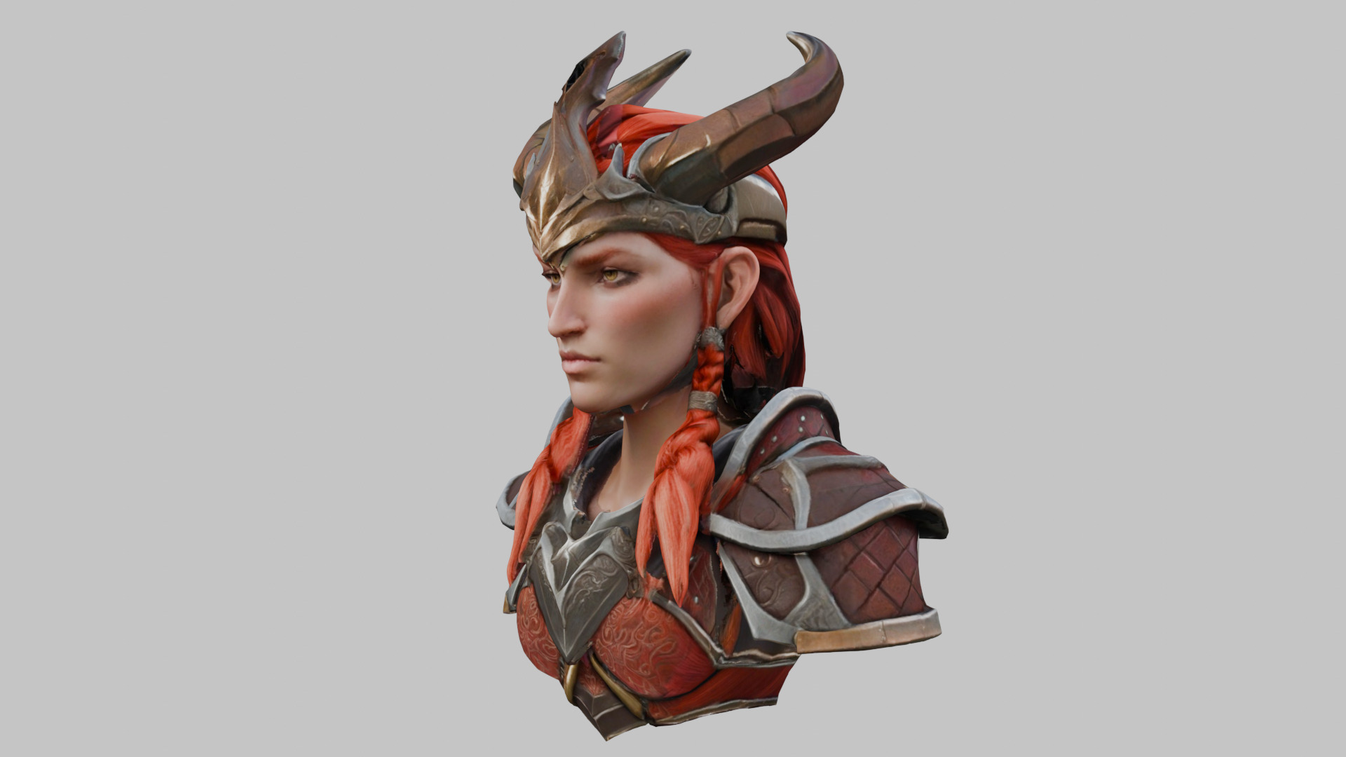 Female Warrior with Horned Helmet Low-poly 3D model_7