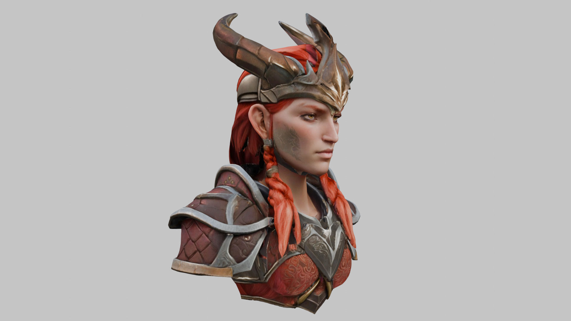 Female Warrior with Horned Helmet Low-poly 3D model_1