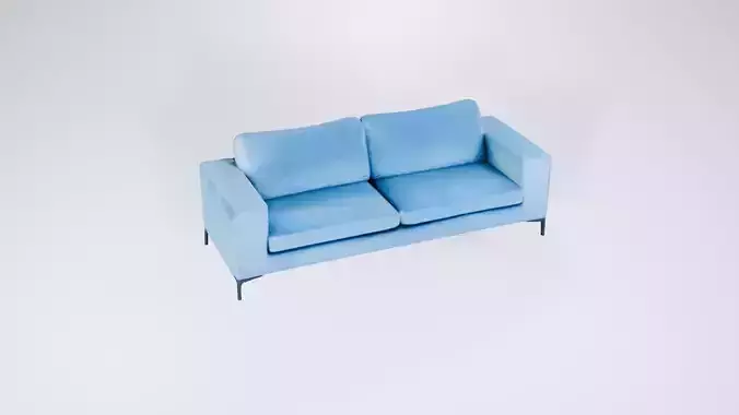 Low Poly Blue Sofa - Minimalist 2-Seater Static Model