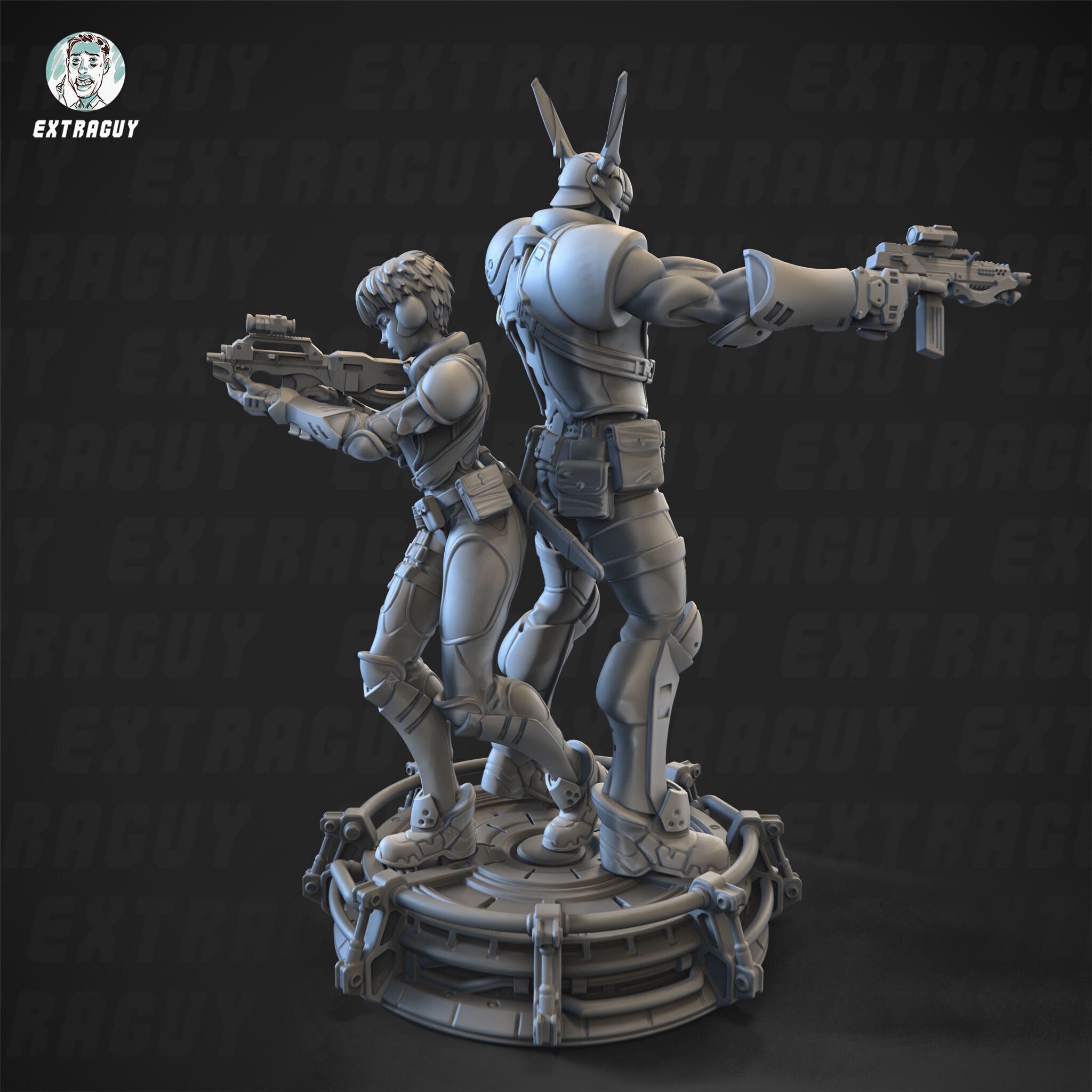 Rabbit Man and Killer Girl 100mm and 32mm 3D print model_3