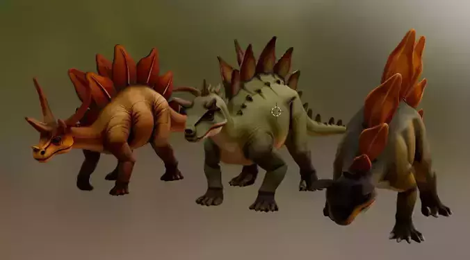 Stegosaurus 3D Model Pack Stylized Dinosaurs for Game 