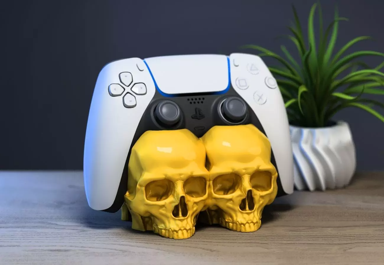 Skull Ps5 controller stand Skull ps5controller holder 3D print model_0