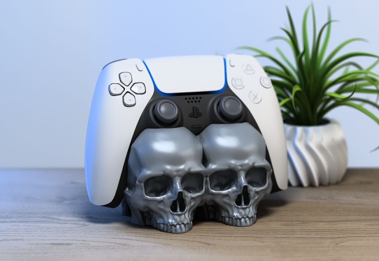 Skull Ps5 controller stand Skull ps5controller holder 3D print model_2