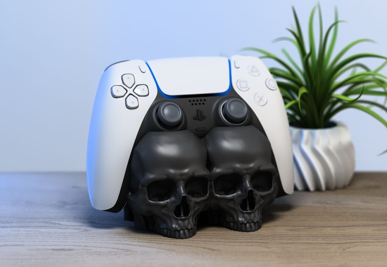 Skull Ps5 controller stand Skull ps5controller holder 3D print model_1