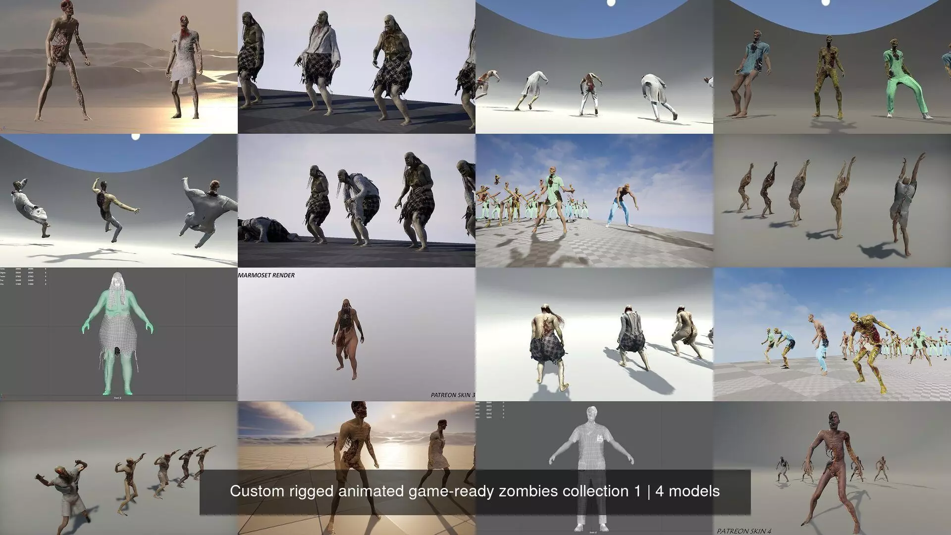 Custom rigged animated game-ready zombies collection 1 _0