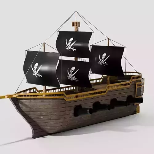 Low Poly Pirate Ship 3D Model Stylized Game Asset with Textures