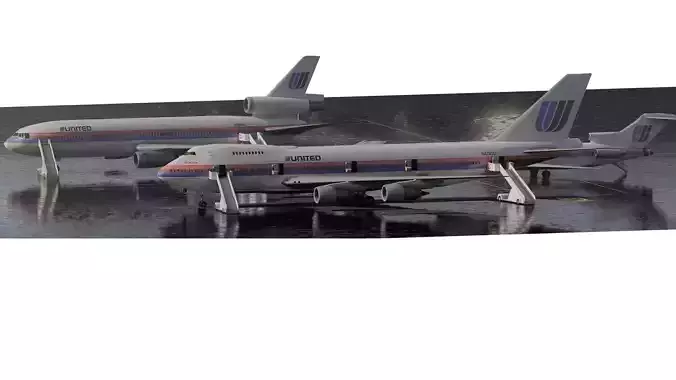 United airlines 70s 747-100 727-200 DC-10 3D model