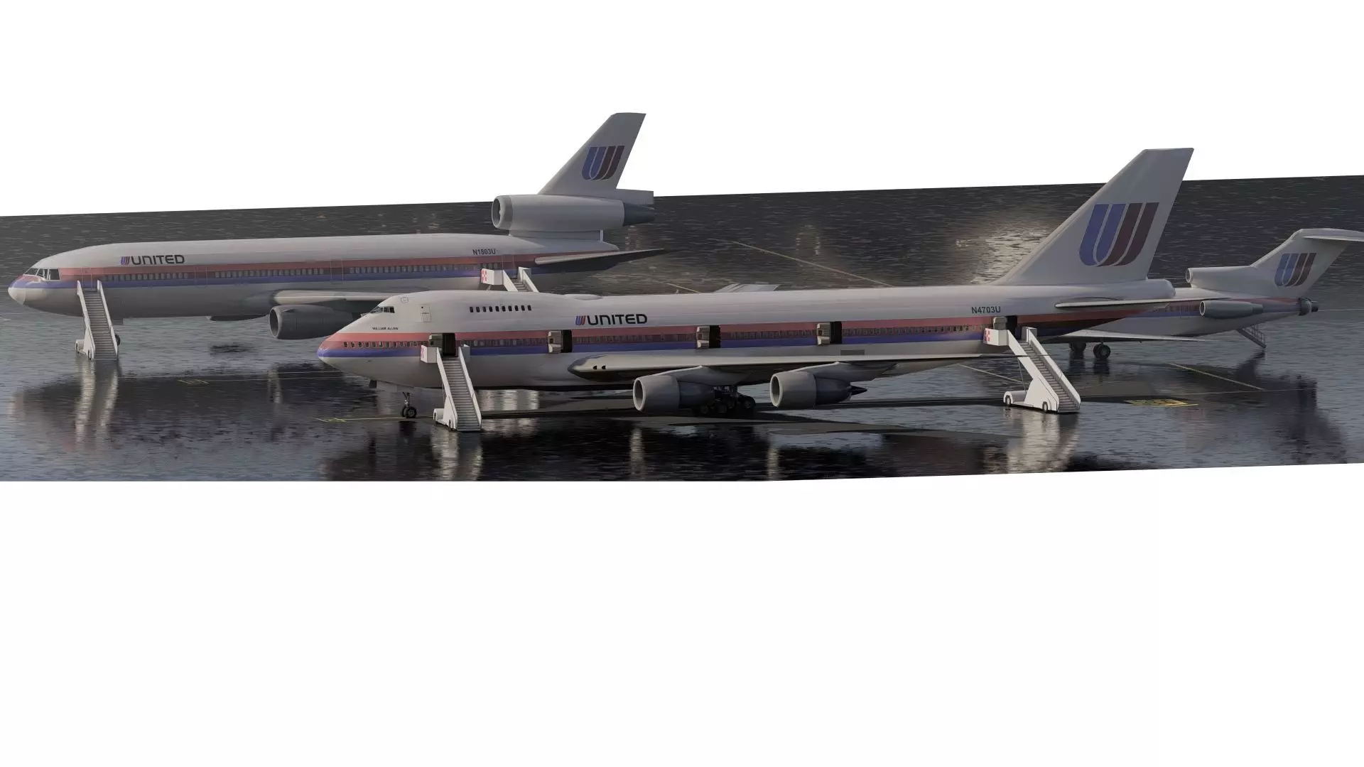 United airlines 70s 747-100 727-200 DC-10 3D model