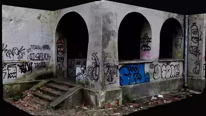 abandoned building graffiti facade entrance photogrammetry