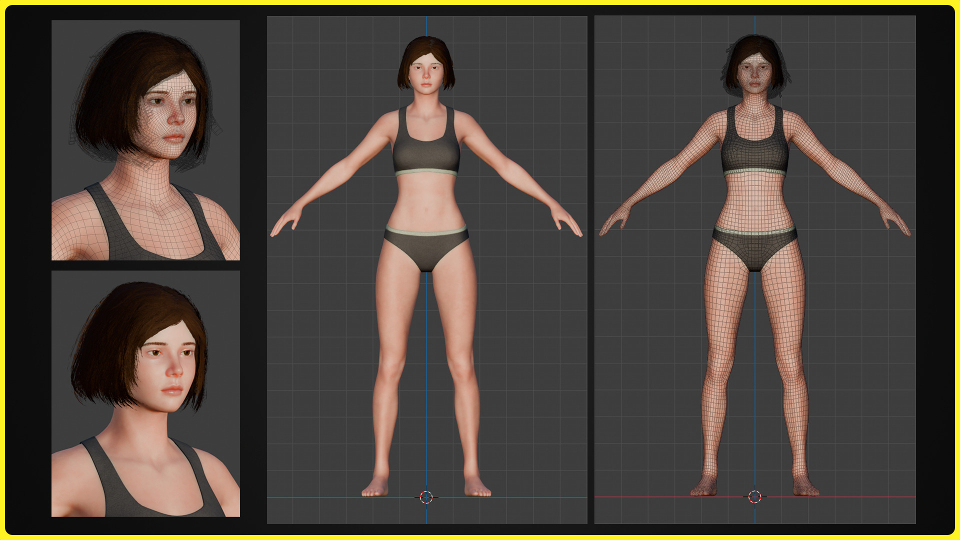 Realistic Female Base Model Low-poly 3D model_6