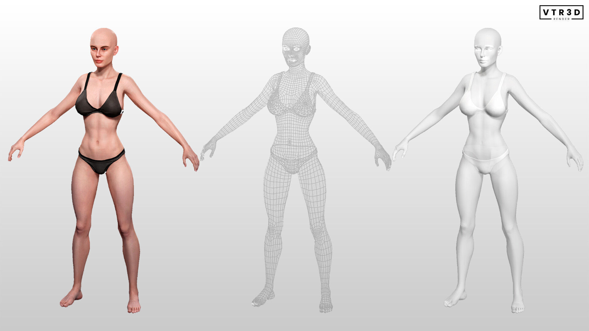 Base Mesh Realistic Human Female Body Rigged GameReady Free low-poly 3D model_2