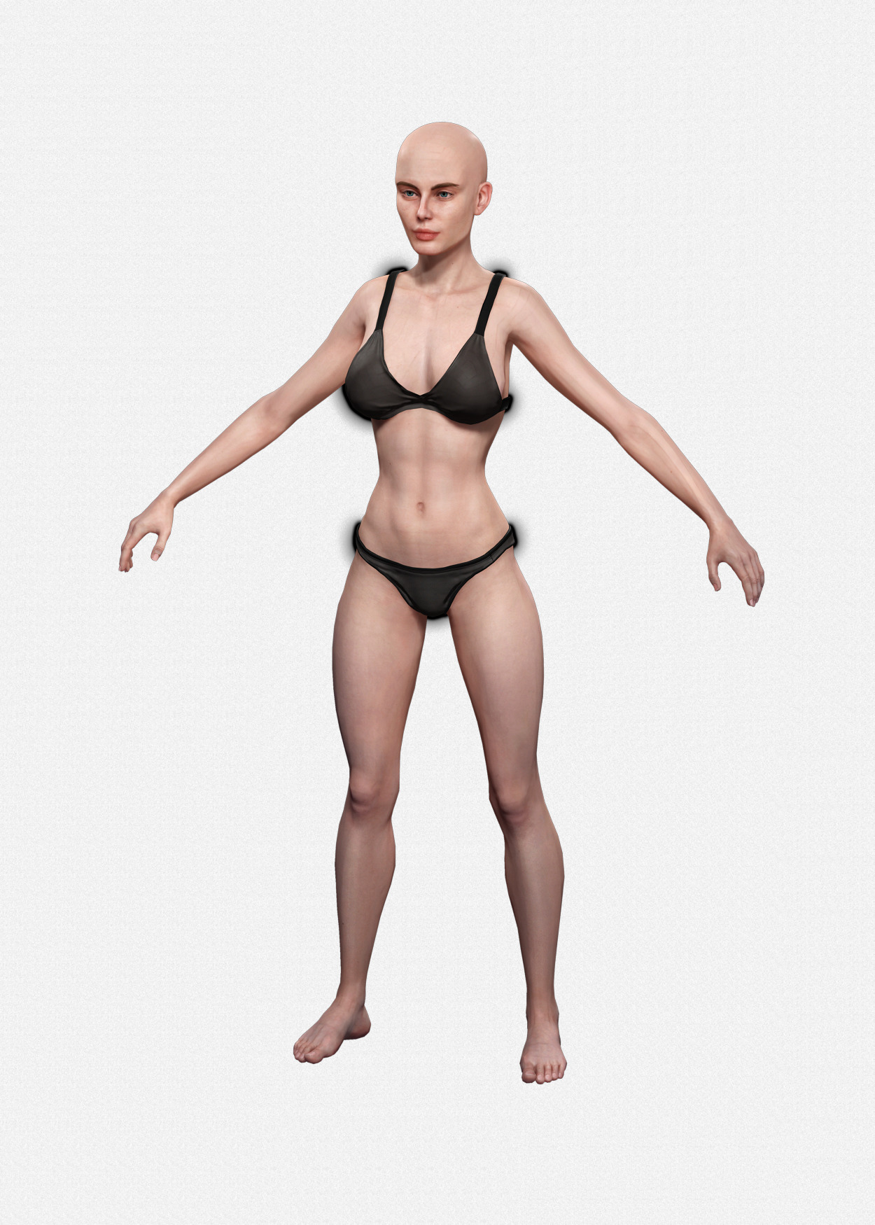 Base Mesh Realistic Human Female Body Rigged GameReady Free low-poly 3D model_13