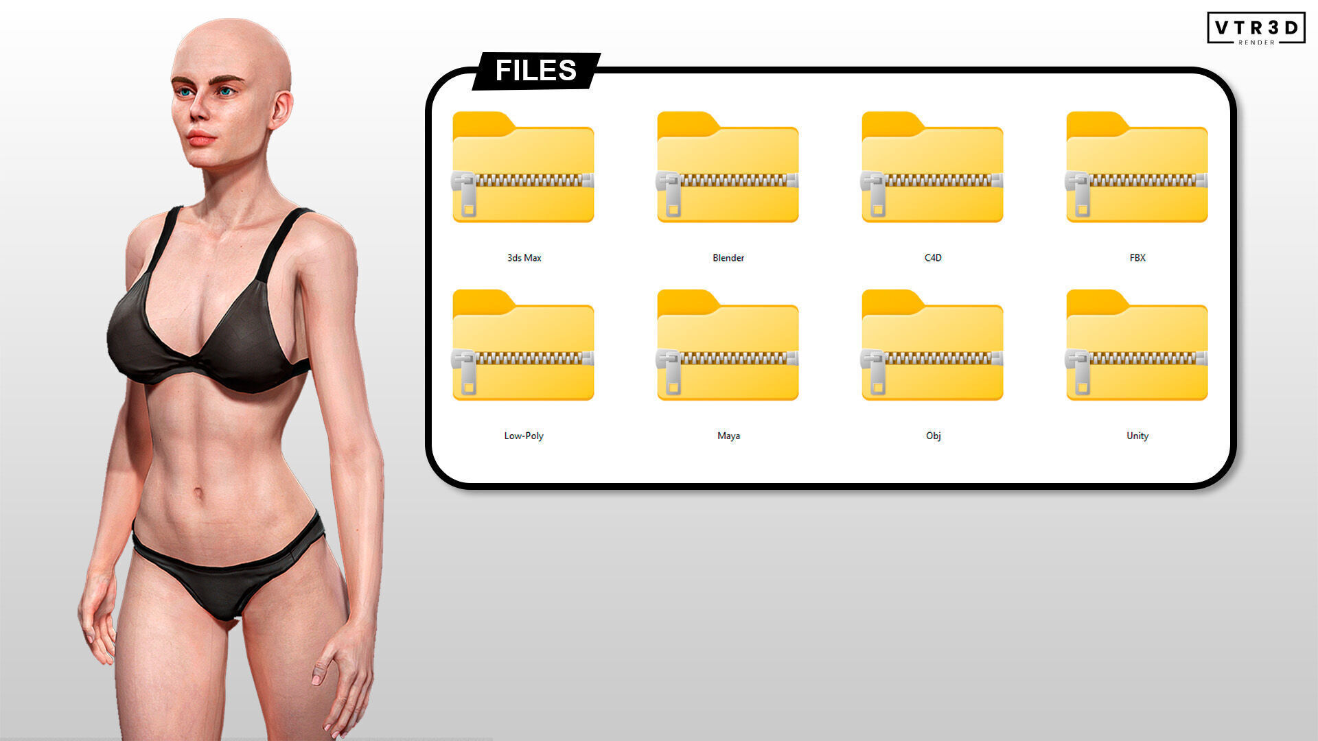 Base Mesh Realistic Human Female Body Rigged GameReady Free low-poly 3D model_5