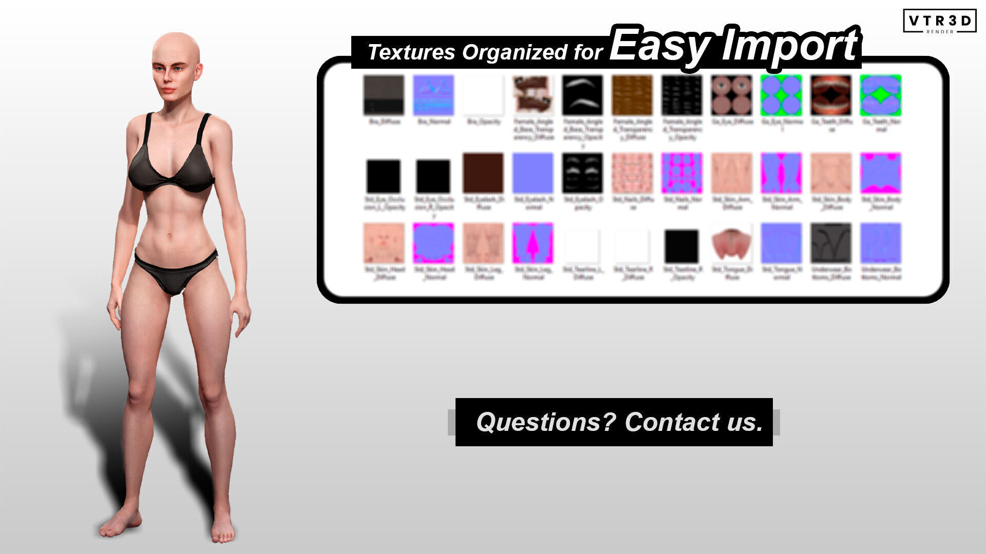 Base Mesh Realistic Human Female Body Rigged GameReady Free low-poly 3D model_6