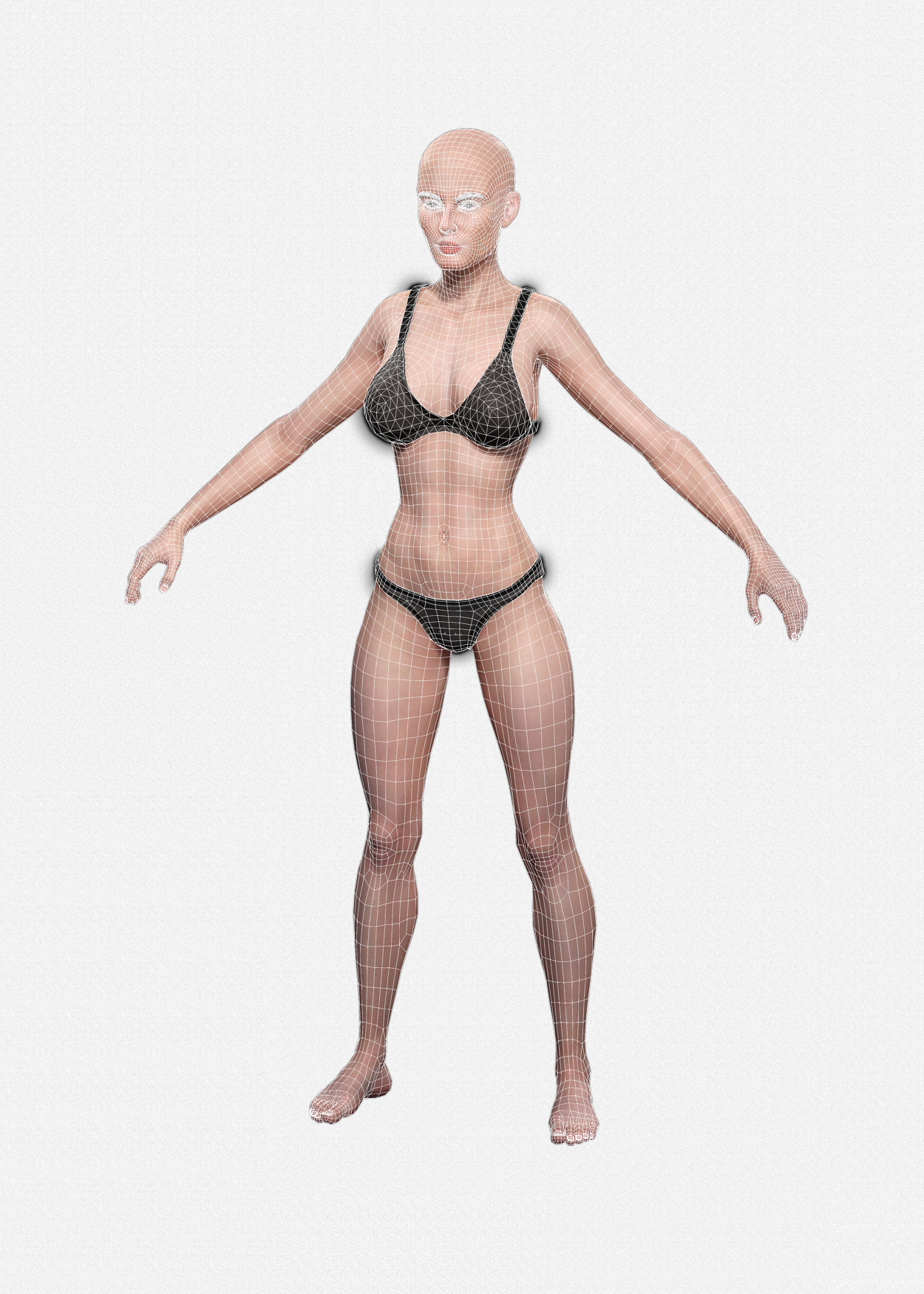 Base Mesh Realistic Human Female Body Rigged GameReady Free low-poly 3D model_16