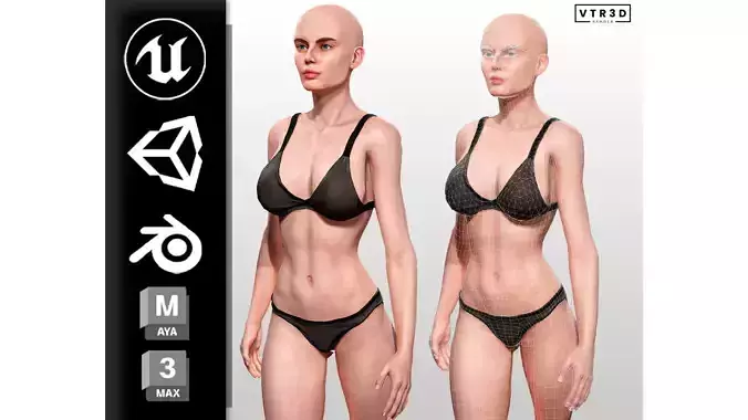 Base Mesh Realistic Human Female Body Rigged GameReady Free low-poly 3D model