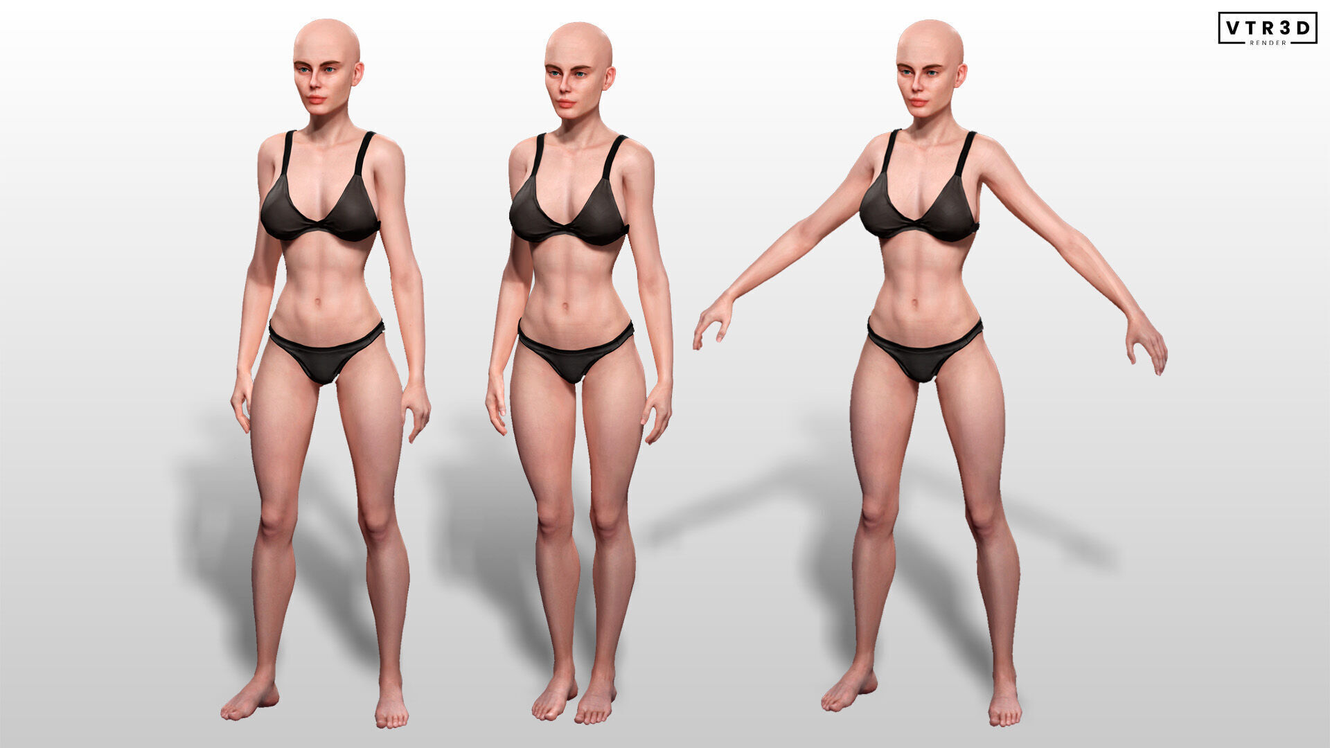 Base Mesh Realistic Human Female Body Rigged GameReady Free low-poly 3D model_4
