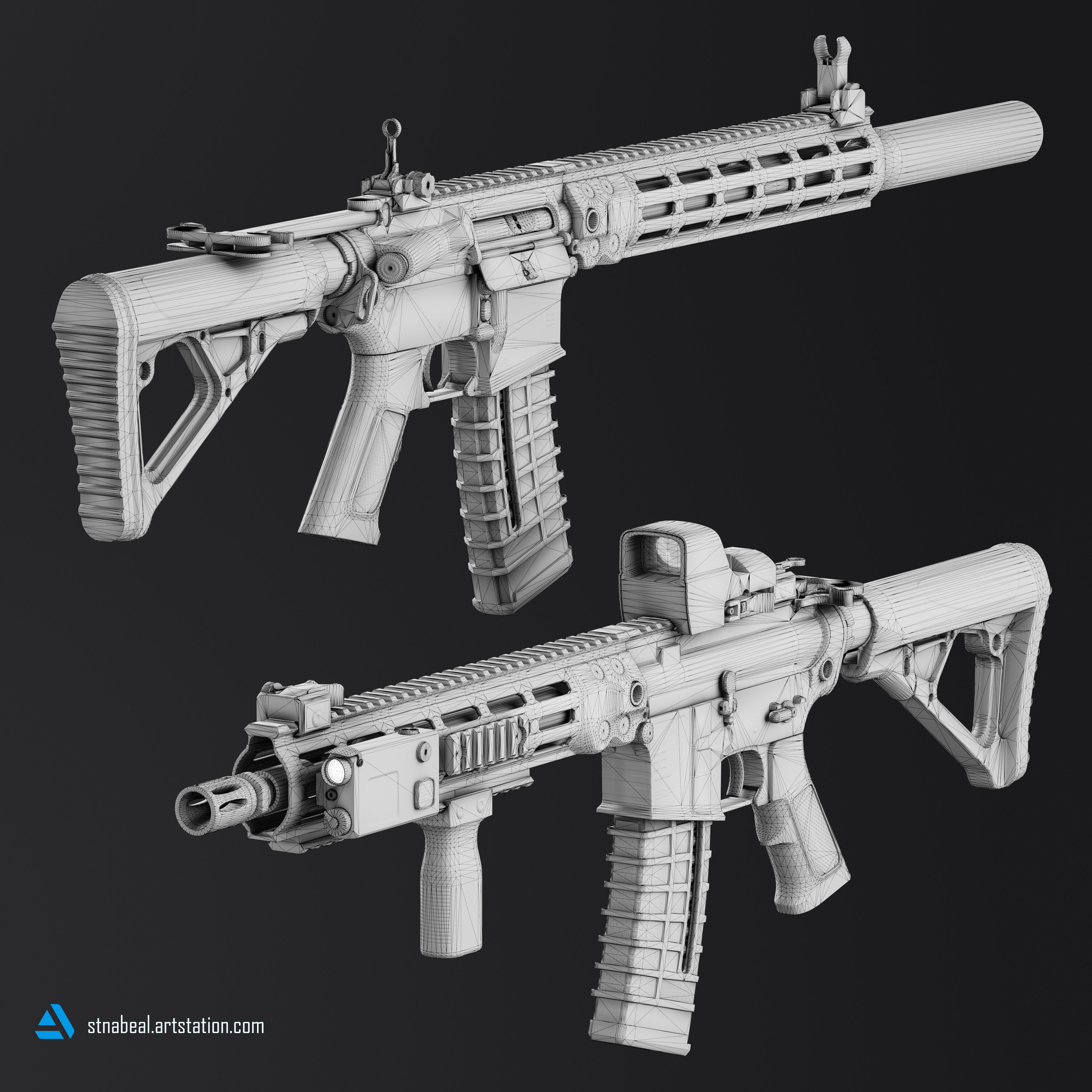 AR-15 SLR Modular Game-Ready Rifle Low-poly 3D model_8