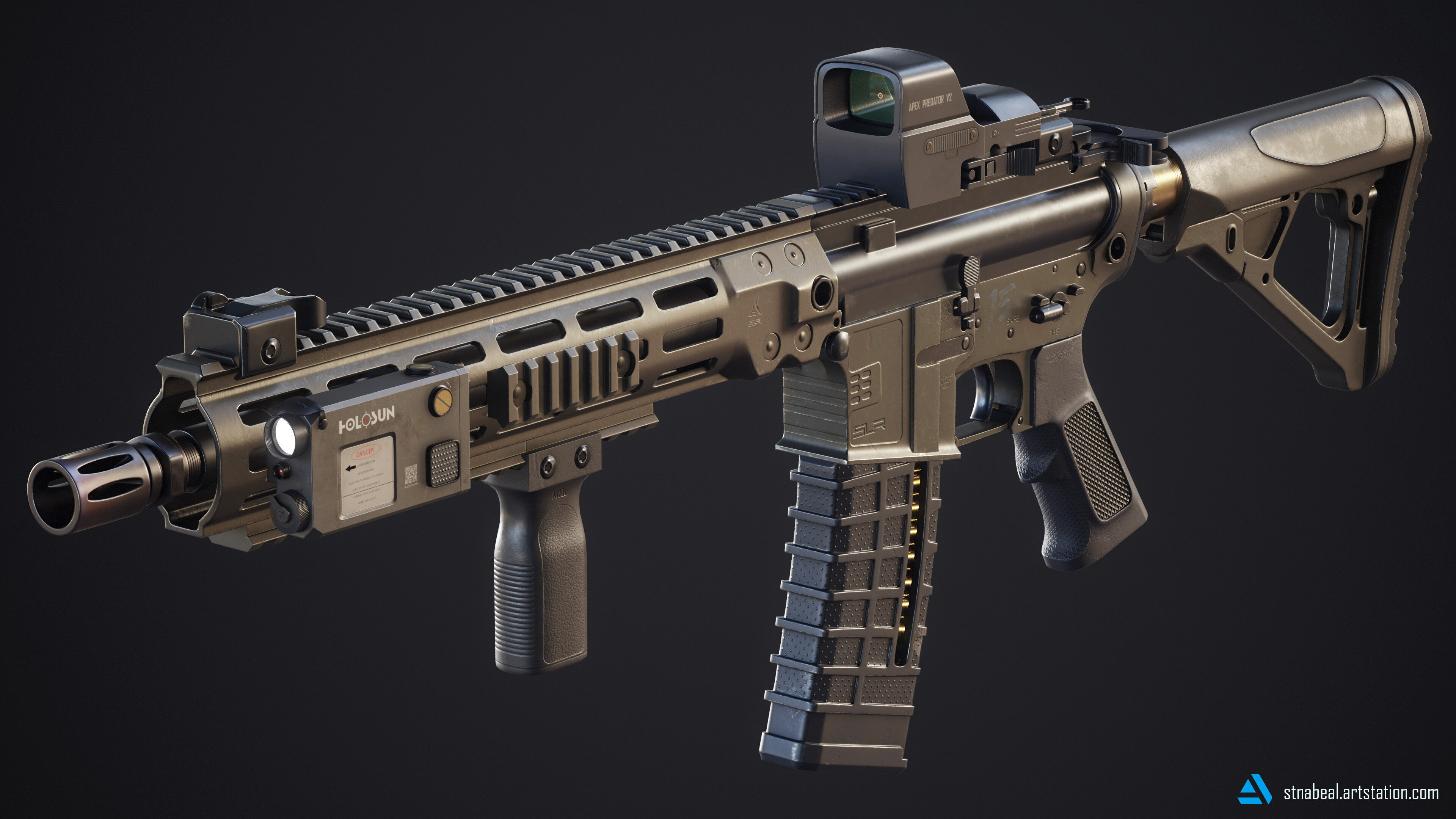 AR-15 SLR Modular Game-Ready Rifle Low-poly 3D model_5