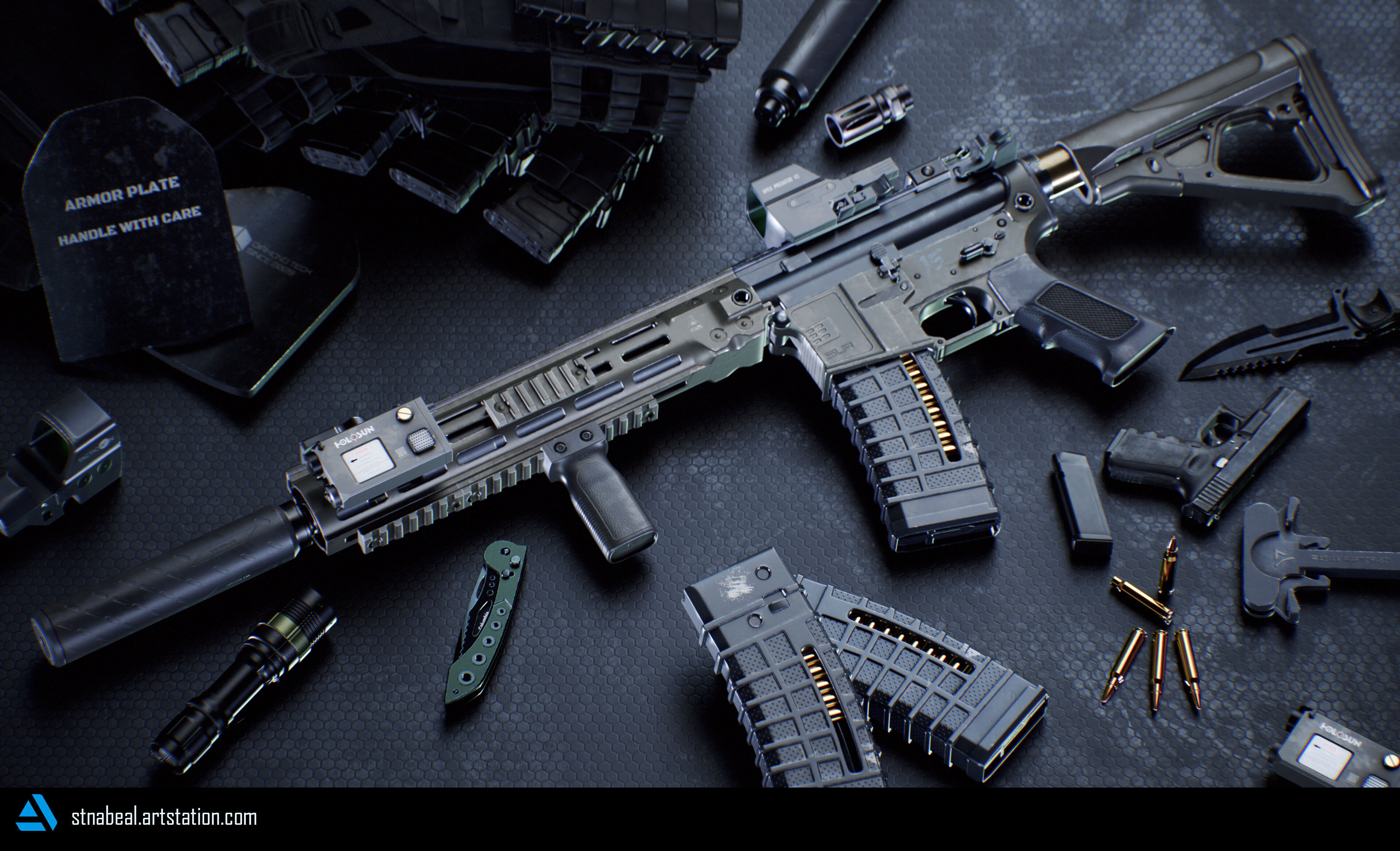 AR-15 SLR Modular Game-Ready Rifle Low-poly 3D model_3