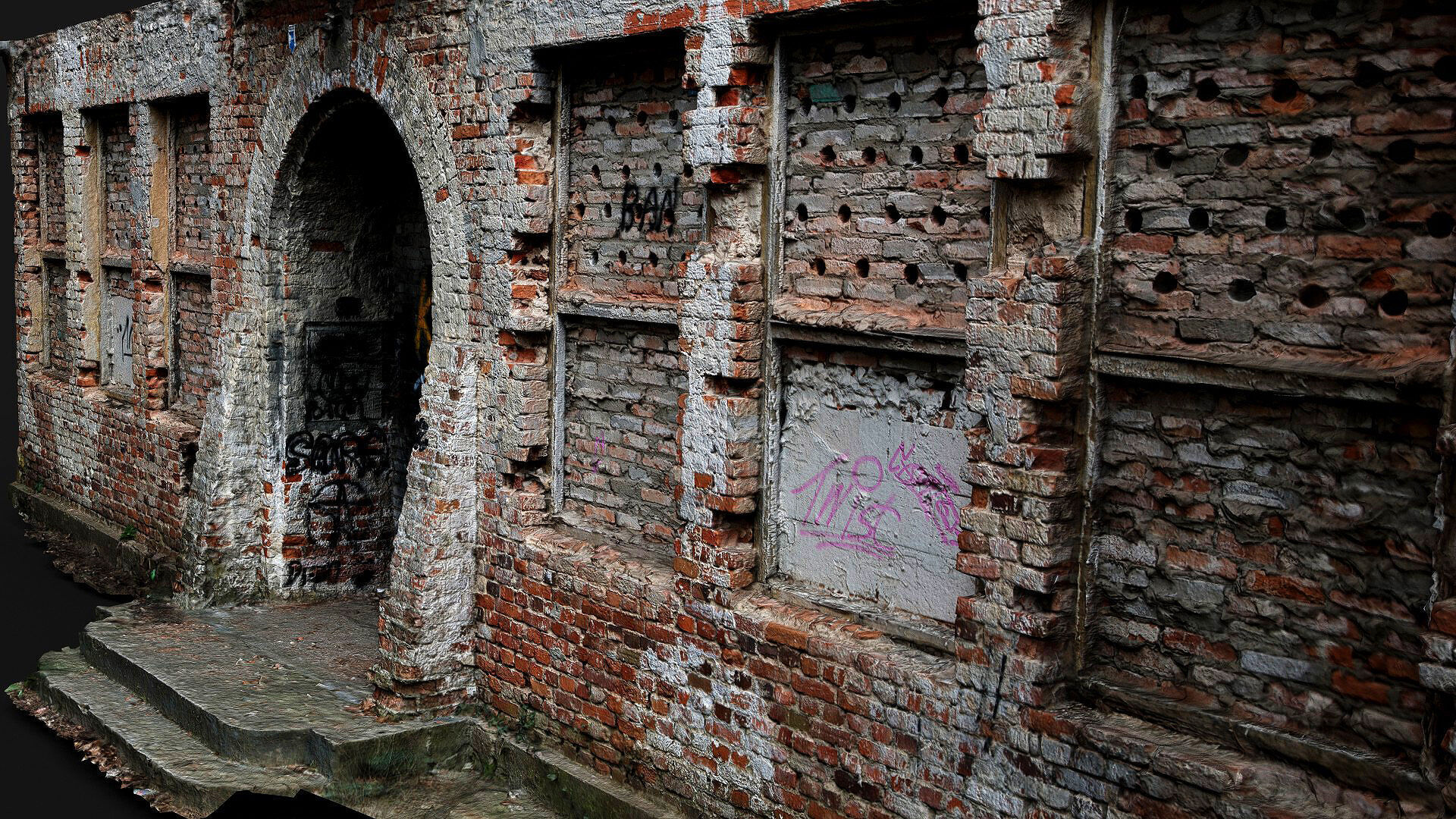 brickwall facade entrance ruins photogrammetry Low-poly 3D model_4