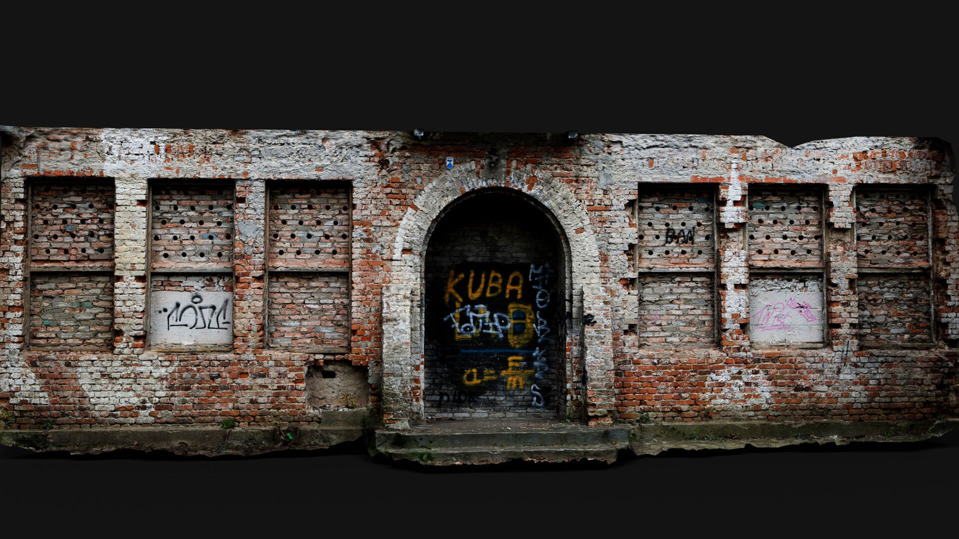 brickwall facade entrance ruins photogrammetry Low-poly 3D model_3