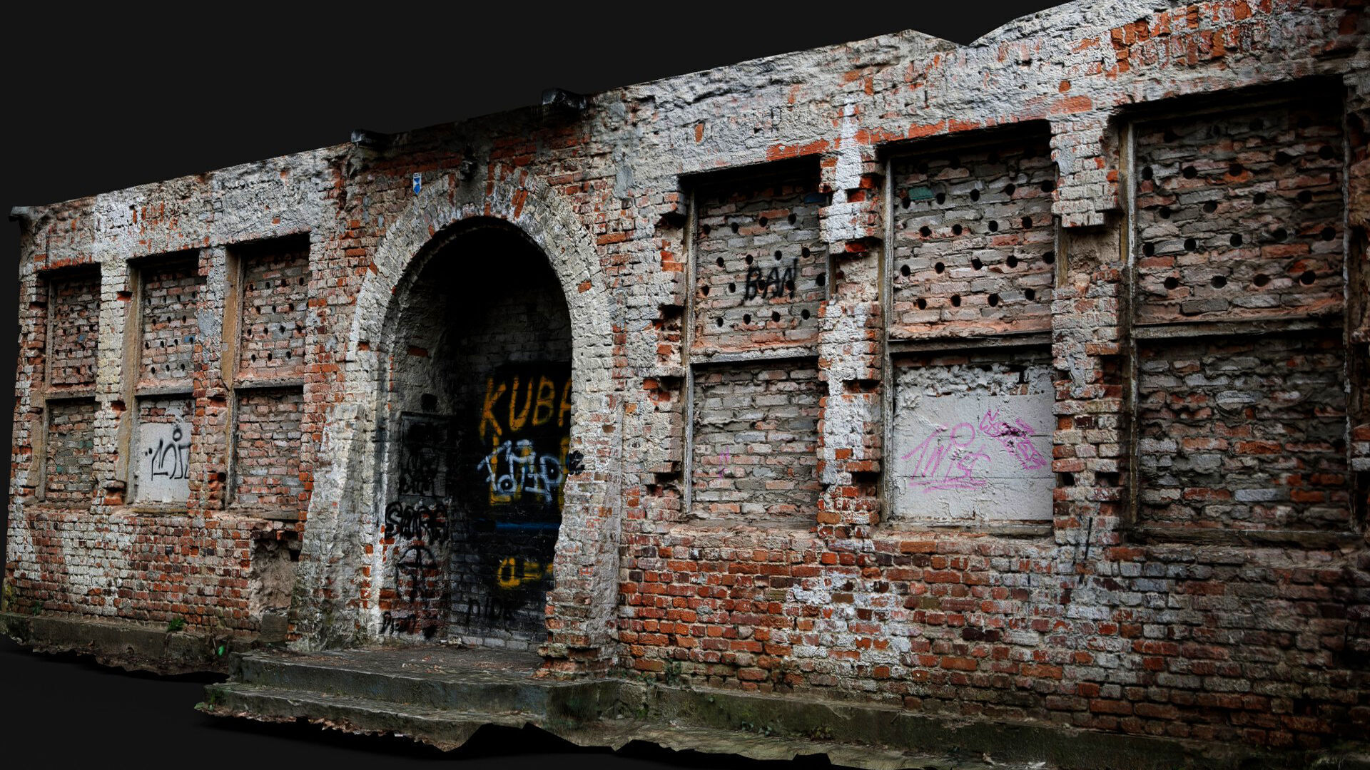 brickwall facade entrance ruins photogrammetry Low-poly 3D model_1