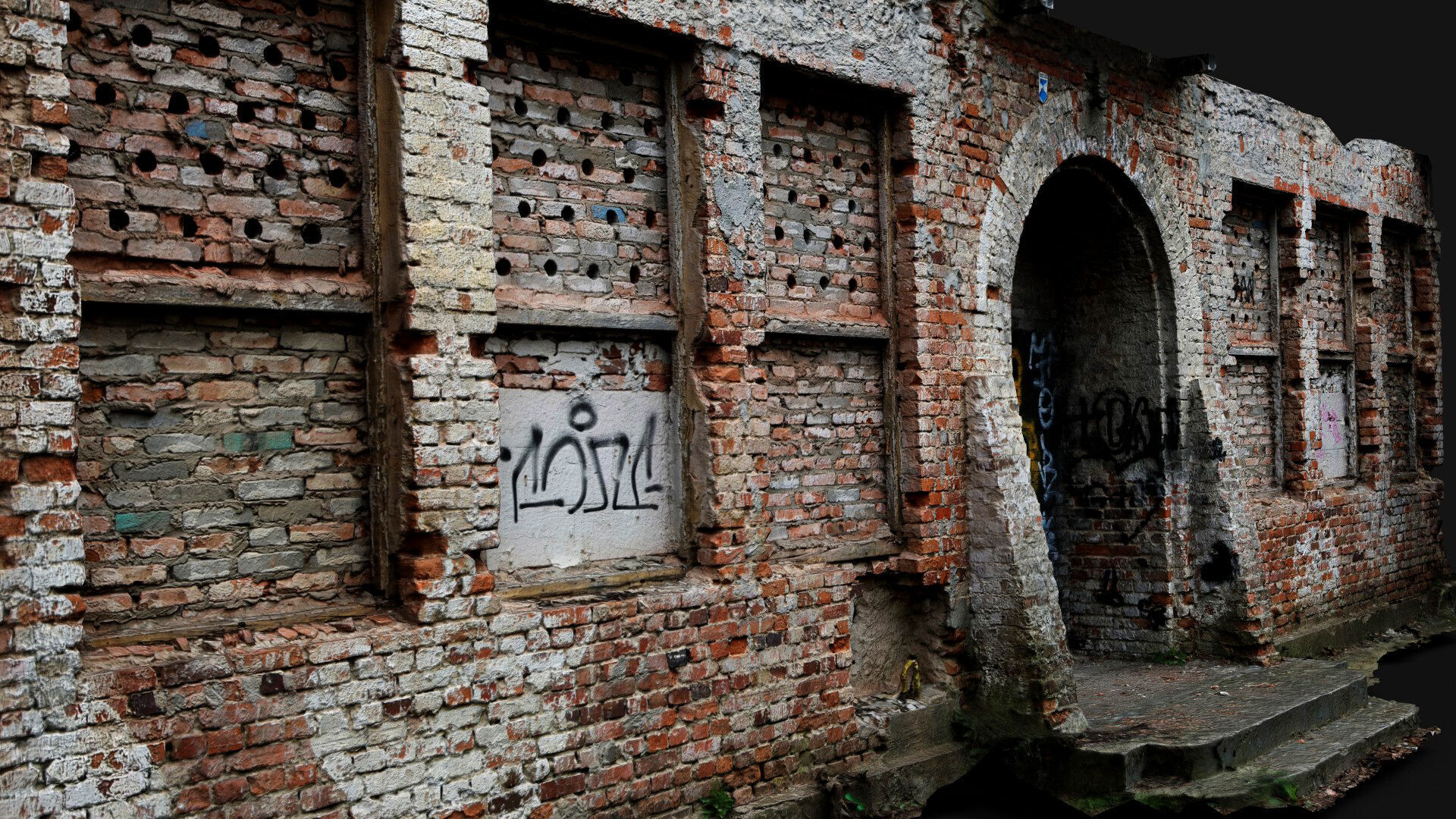 brickwall facade entrance ruins photogrammetry Low-poly 3D model_2