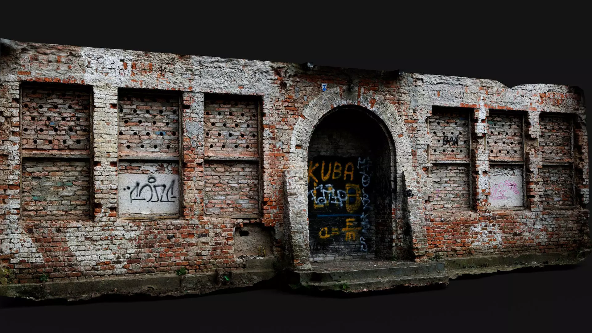 brickwall facade entrance ruins photogrammetry Low-poly 3D model_0