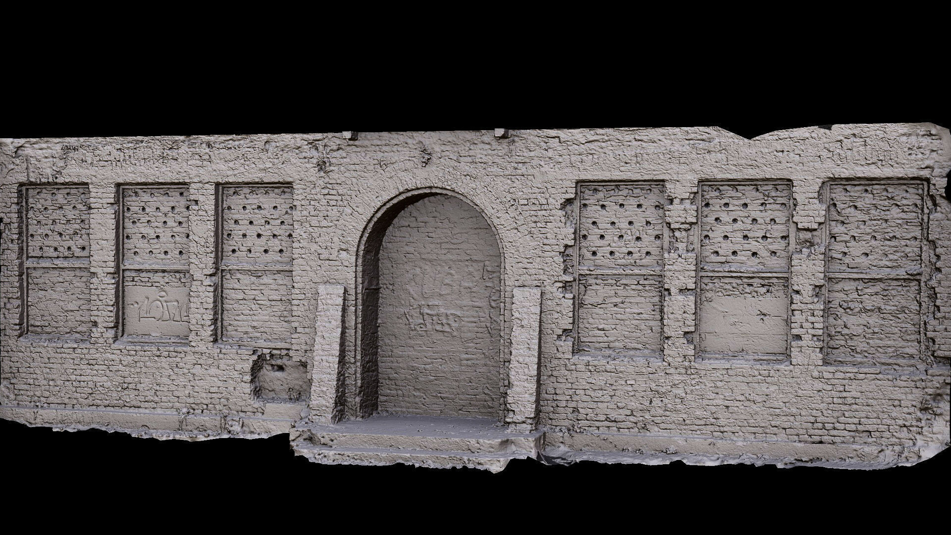 brickwall facade entrance ruins photogrammetry Low-poly 3D model_5