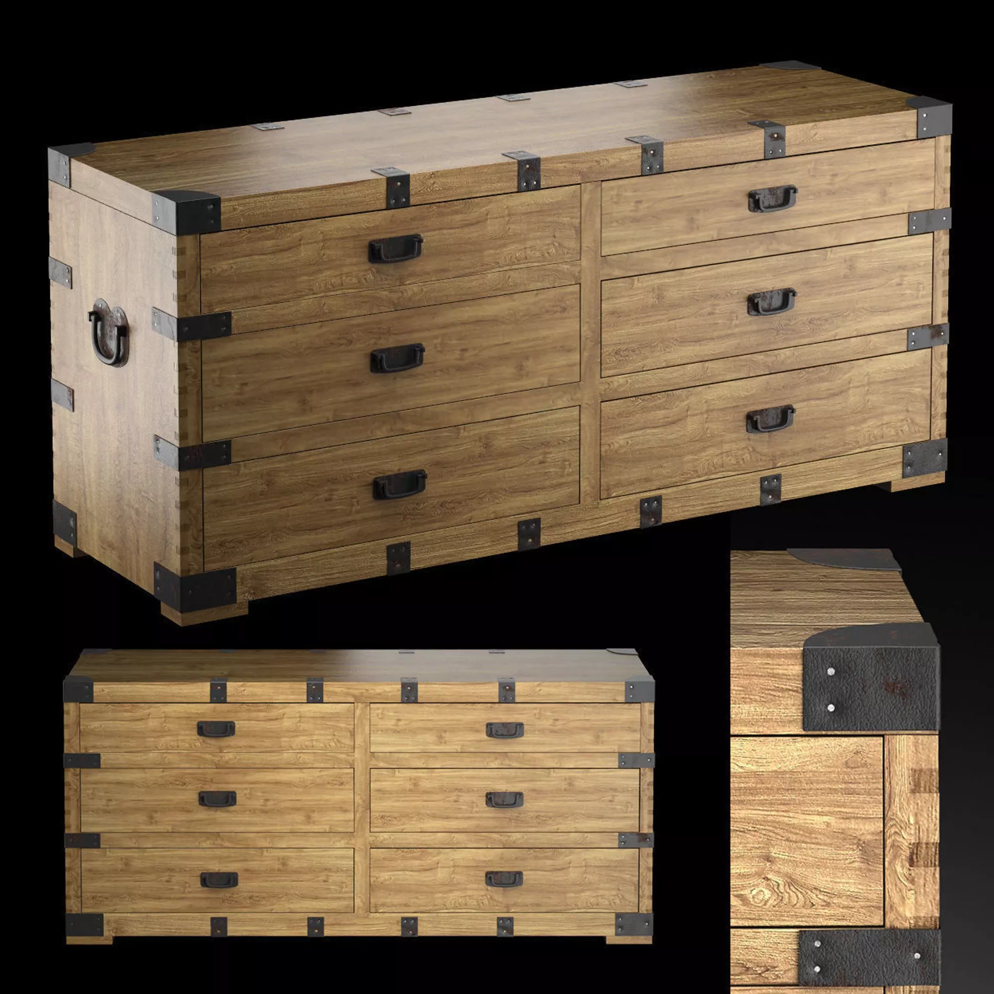 Dresser Vintage Antique Oak Wide 3D model