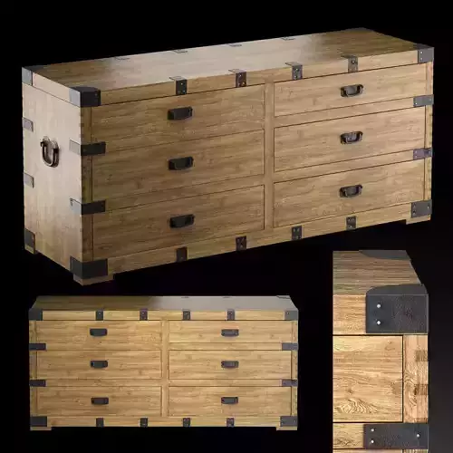 Dresser Vintage Antique Oak Wide 3D model