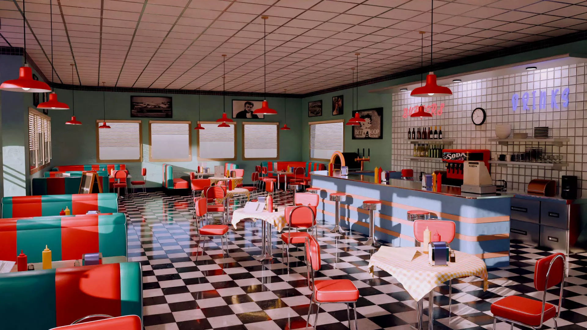 American Diner Scene 3D model_0