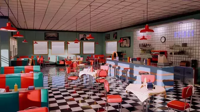American Diner Scene 3D model