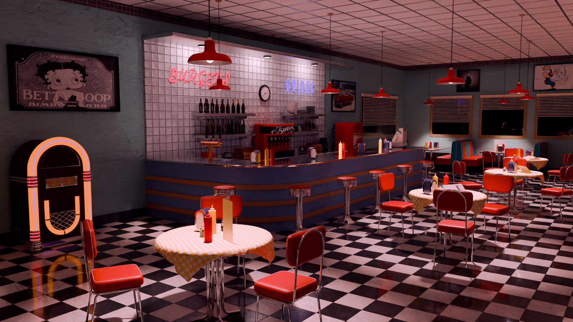 American Diner Scene 3D model_8