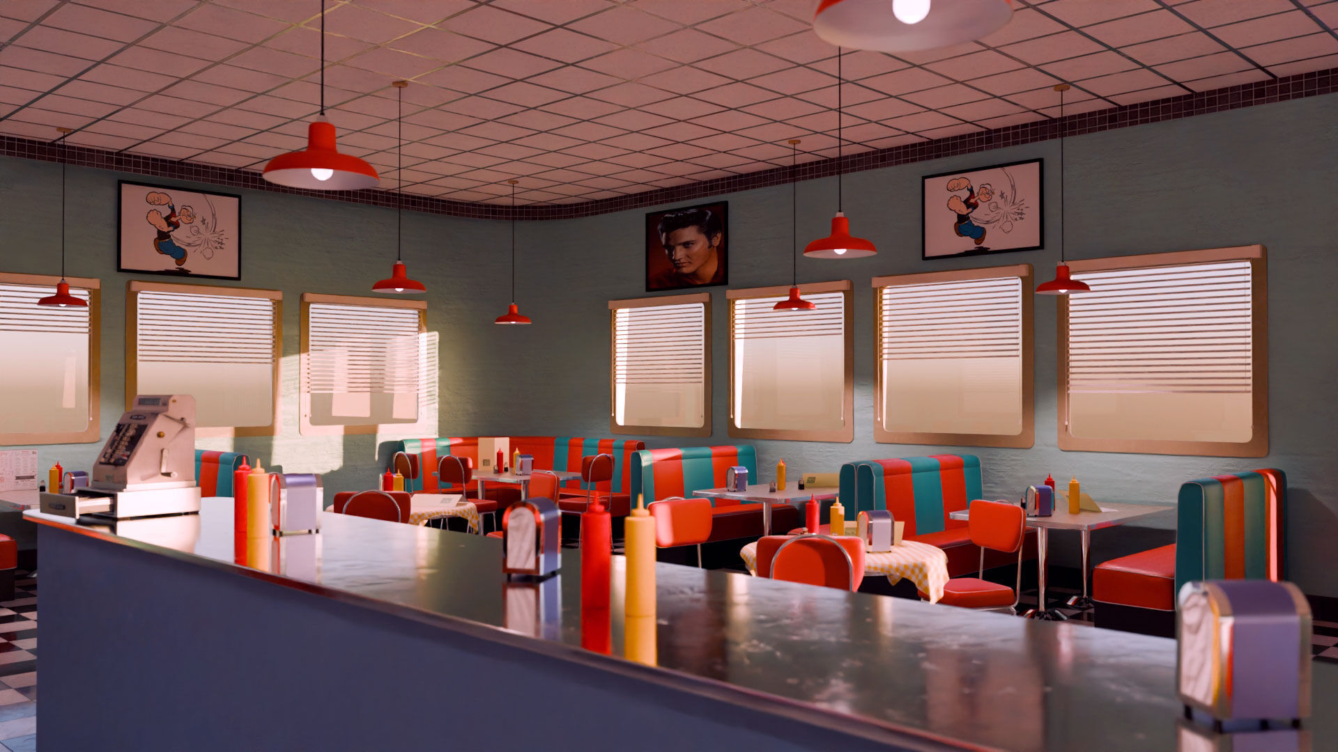 American Diner Scene 3D model_6