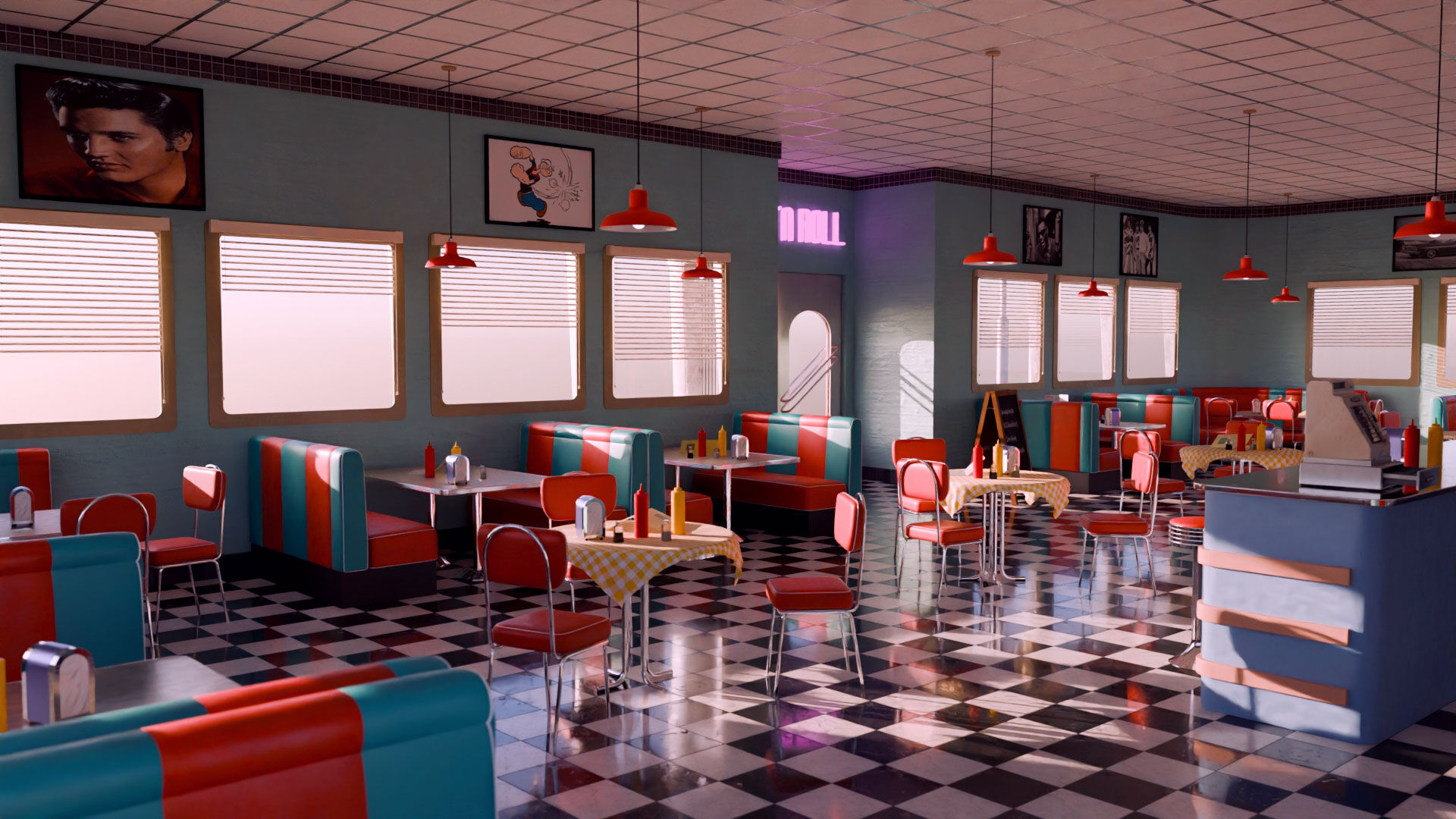 American Diner Scene 3D model_7