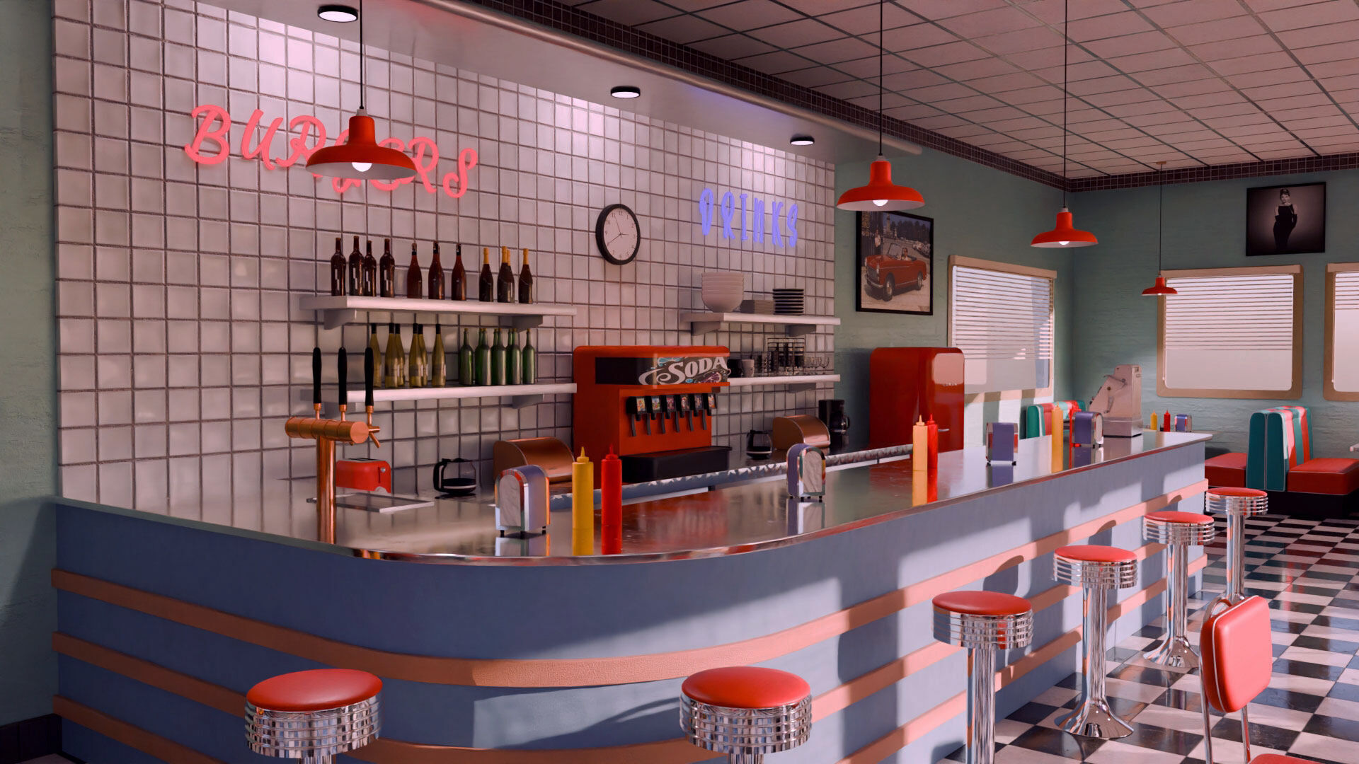 American Diner Scene 3D model_2