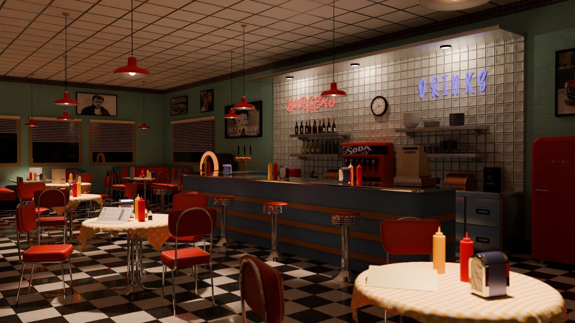 American Diner Scene 3D model_9