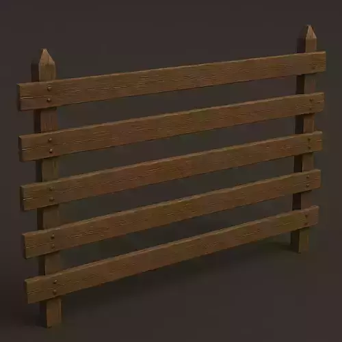 Rustic Wooden Fence 6 Slats 3D Model