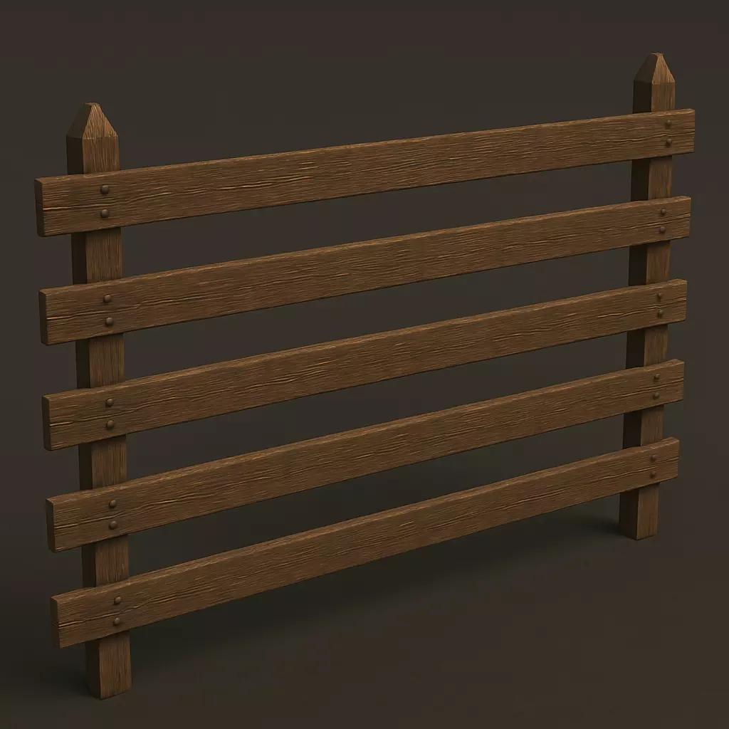 Rustic Wooden Fence 6 Slats 3D Model 3D model