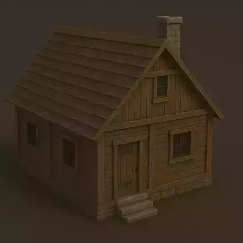 Rustic Wooden Village House 2 Story 3D Model