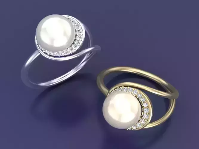 Elegant Pearl and Diamond Rings in CAD Design 3D print model