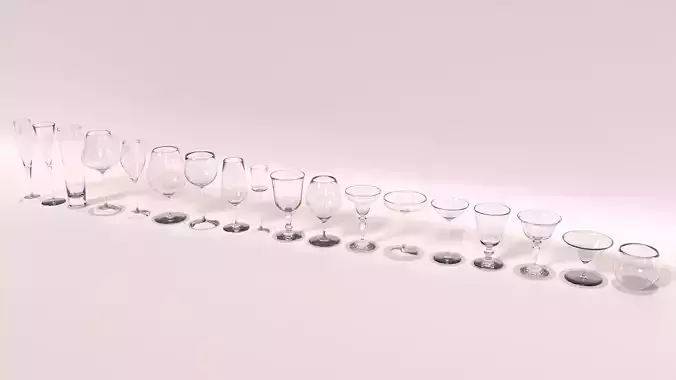 Glass Set  -  Wine  Champagne  Cocktail Low-poly 3D model
