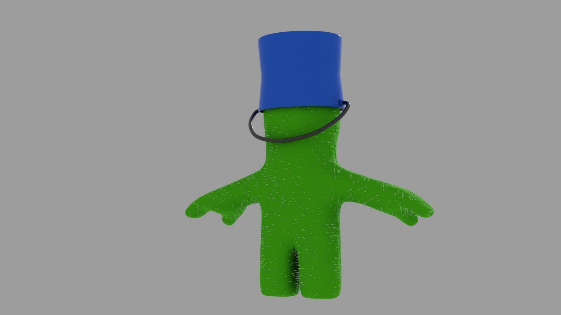 baby green humanoid cactus with bucket on head 3D model_2