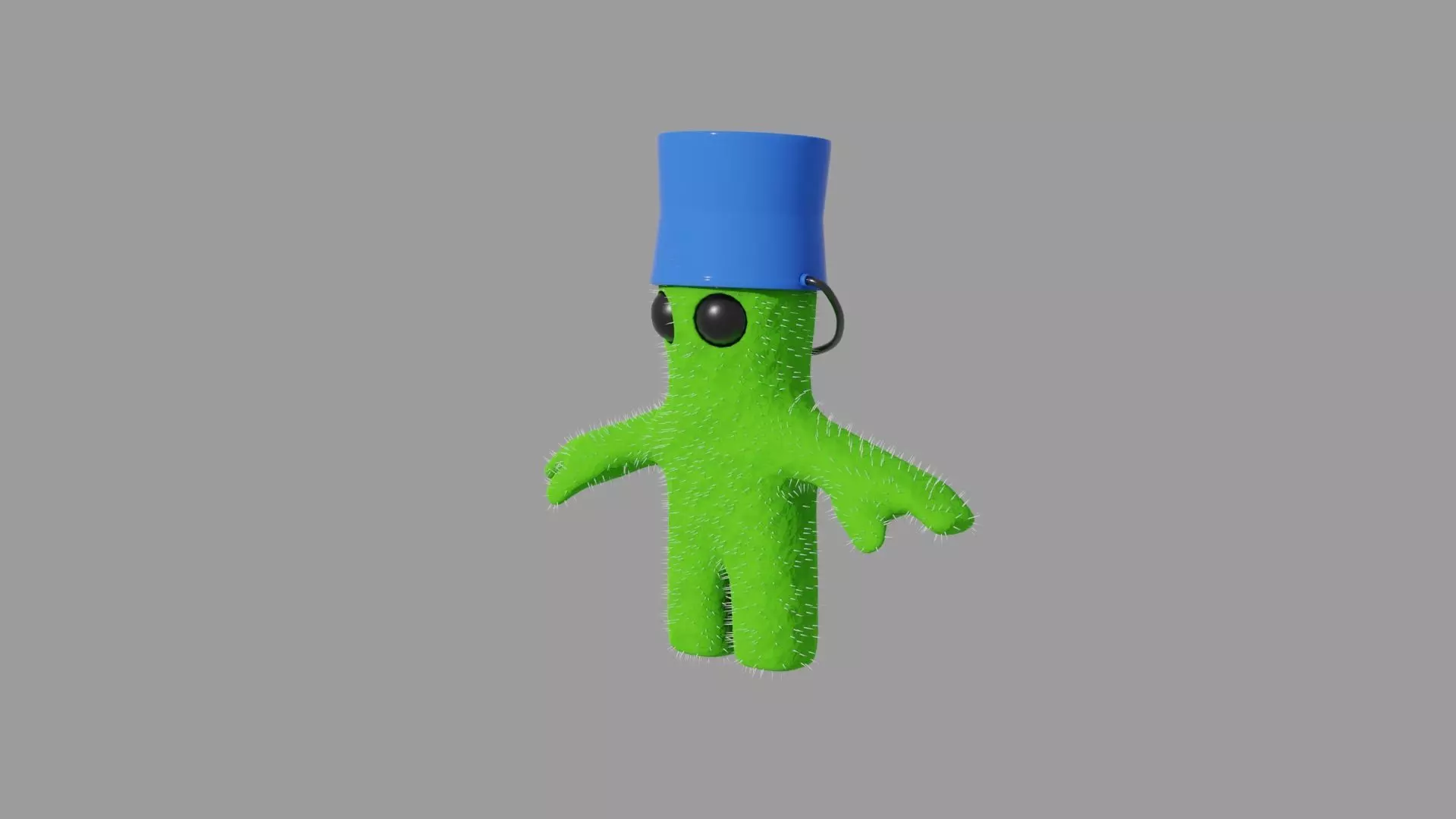 baby green humanoid cactus with bucket on head 3D model_0